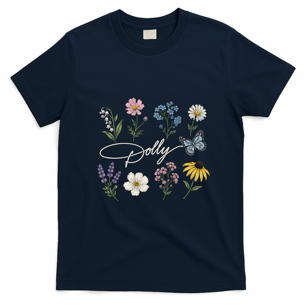 Dolly Fan Floral Art Print Inspired T-Shirt - Navy Blue