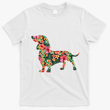 Dachshund Flower Funny Dog Silhouette Floral Gifts Women T-Shirt - White