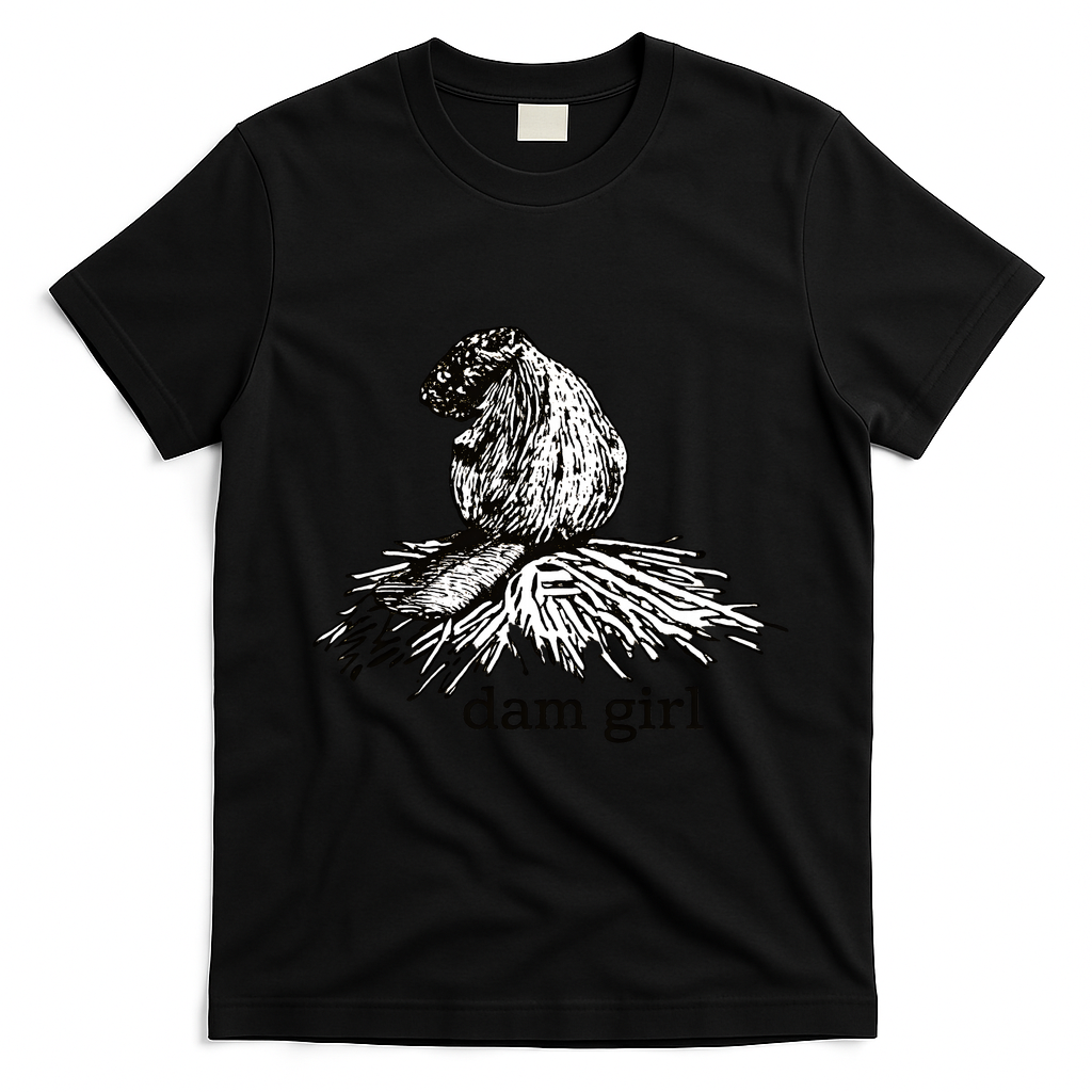 Dam Girl Funny Beaver Meme T-Shirt - Black