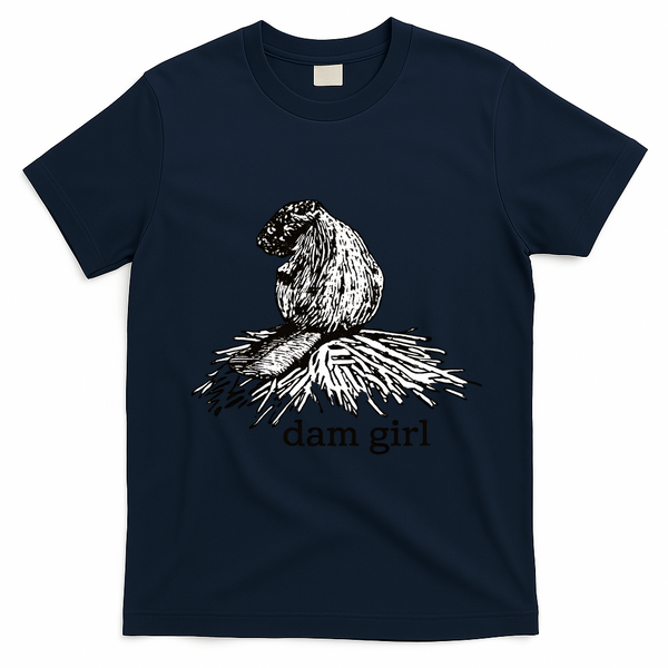 Dam Girl Funny Beaver Meme T-Shirt - Navy Blue