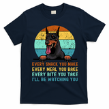 Doberman Hungry Dog Funny Mom Dad I'll be Watching You T-Shirt - Navy Blue