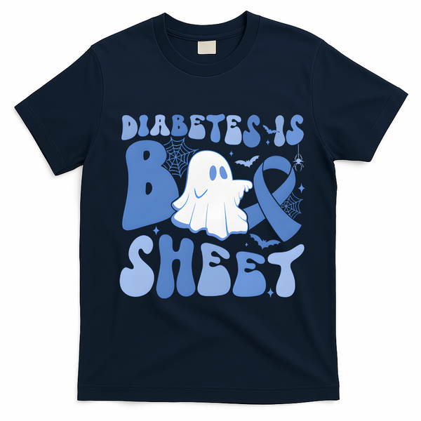 Diabetes Is Boo Sheet Halloween Diabetes Awareness T-Shirt - Navy Blue