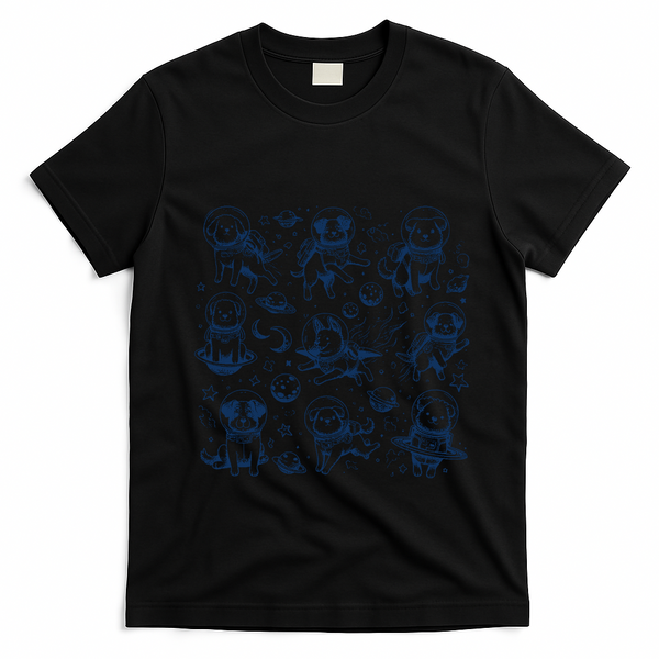 Dogs In Space Retro Dog Moon 90s T-Shirt - Black