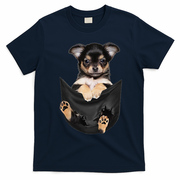 Dog Lovers Gifts Chihuahua In Pocket Funny Dog Face T-Shirt - Navy Blue