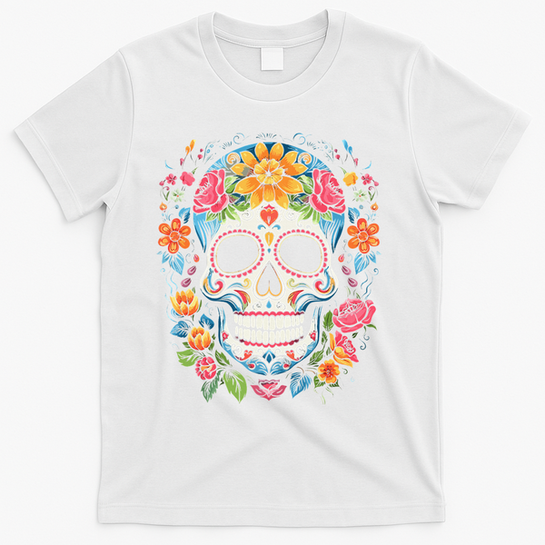 De Los Muertos Day Of The Dead Sugar Skull Halloween T-Shirt - White