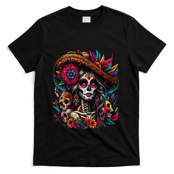 De Los Muertos La Catrina Day Of The Dead Sugar Skull Women T-Shirt - Black