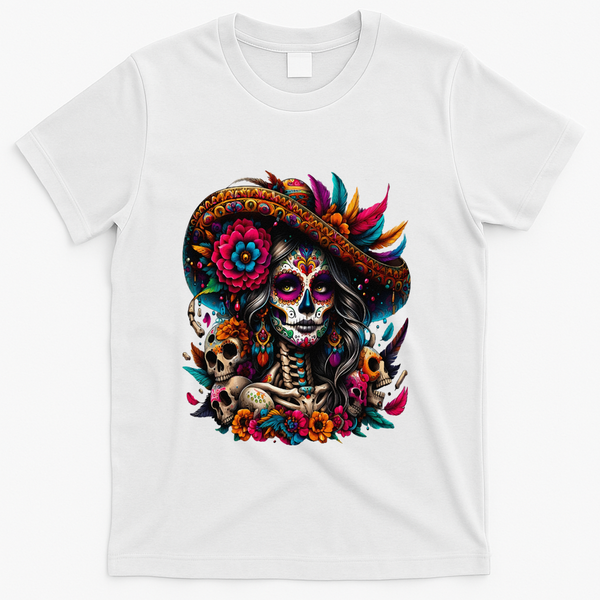 De Los Muertos La Catrina Day Of The Dead Sugar Skull Women T-Shirt - White