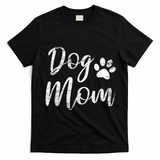 Dog Mom Vintage Distressed Design Funny Dog Paw T-Shirt - Black
