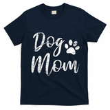 Dog Mom Vintage Distressed Design Funny Dog Paw T-Shirt - Navy Blue