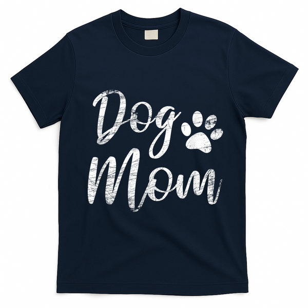 Dog Mom Vintage Distressed Design Funny Dog Paw T-Shirt - Navy Blue