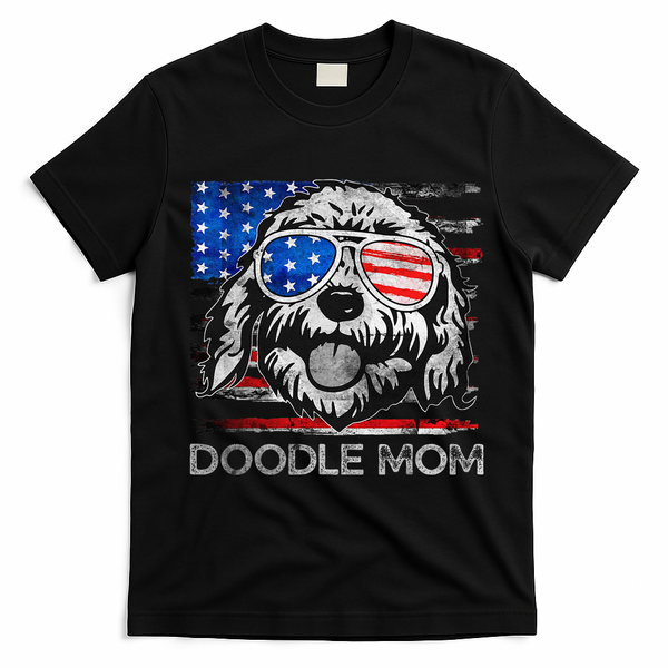 Doodle Mom Vintage American Flag Dog Funny Mothers Day T-Shirt - Black