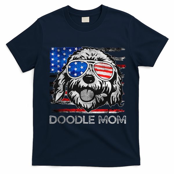 Doodle Mom Vintage American Flag Dog Funny Mothers Day T-Shirt - Navy Blue