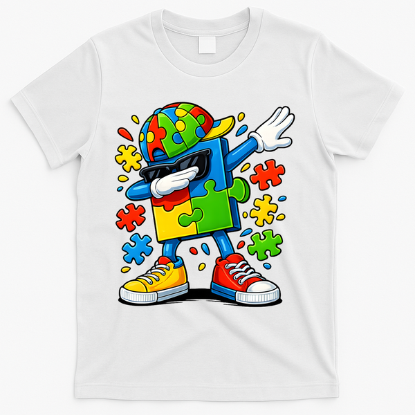 Dabbing Puzzle Autism T-Shirt - White