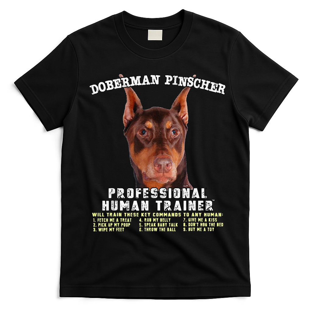 Doberman Pinscher Red Professional Human Trainer Cute Dog T-Shirt - Black