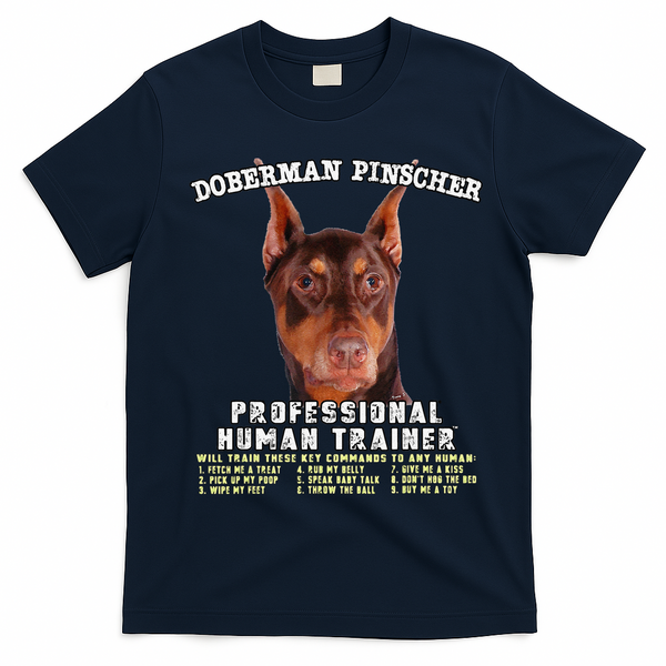 Doberman Pinscher Red Professional Human Trainer Cute Dog T-Shirt - Navy Blue