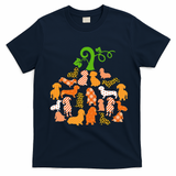 Dachshund Pumpkin Shape Plaid Leopard Dog Autumn Halloween T-Shirt - Navy Blue
