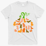 Dachshund Pumpkin Shape Plaid Leopard Dog Autumn Halloween T-Shirt - White