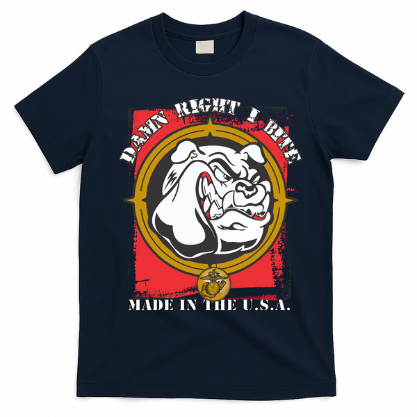 Damn Right I Bite Made In The USA Dog T-Shirt - Navy Blue