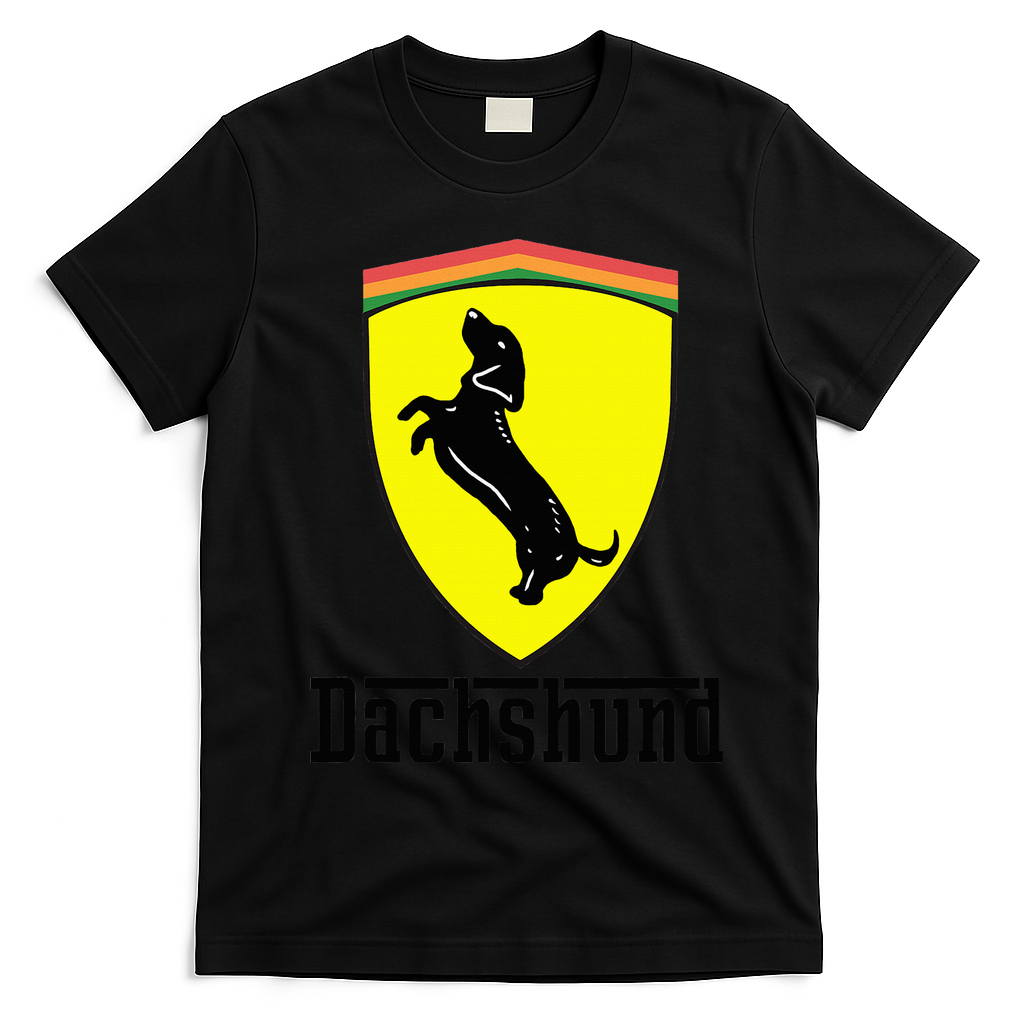 Dachshund Racing Yellow T-Shirt - Black