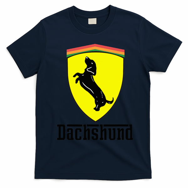 Dachshund Racing Yellow T-Shirt - Navy Blue
