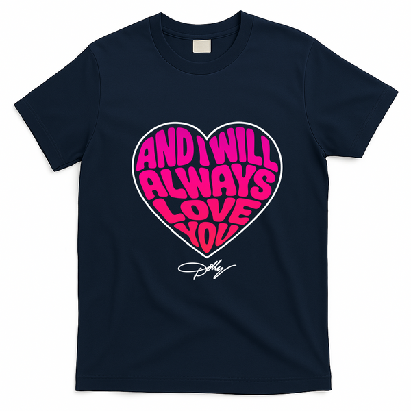 Dolly Slogan Always Love You Heart  T-Shirt - Navy Blue