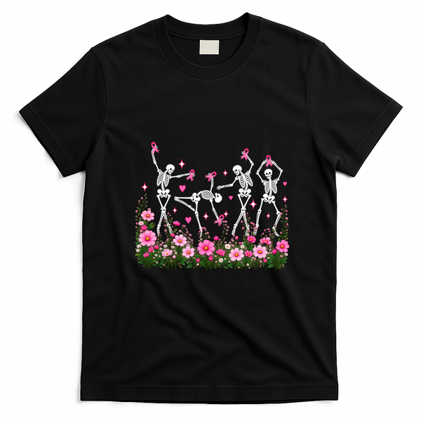 Dancing Skeletons Breast Cancer Awareness T-Shirt - Black