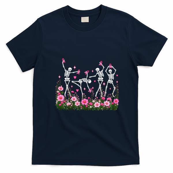 Dancing Skeletons Breast Cancer Awareness T-Shirt - Navy Blue