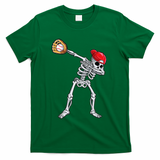 Dabbing Skeleton Baseball Halloween Player Catcher Pitcher T-Shirt - Green
