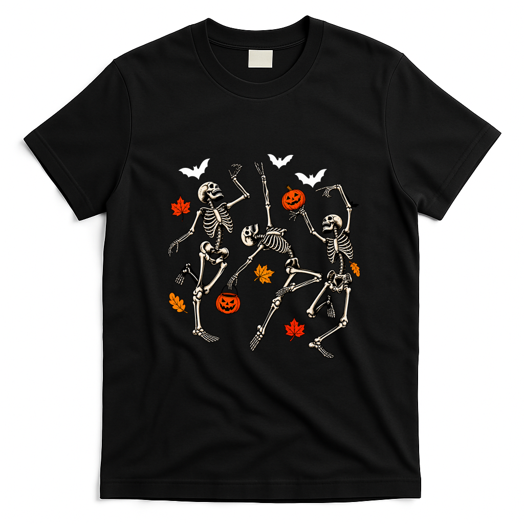 Dancing Skeleton Creepy Halloween Fall Autumn Season T-Shirt - Black