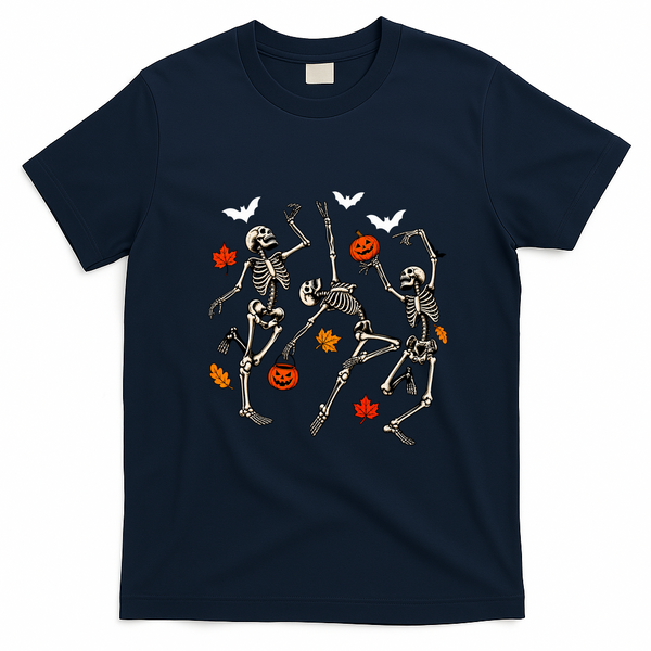 Dancing Skeleton Creepy Halloween Fall Autumn Season T-Shirt - Navy Blue