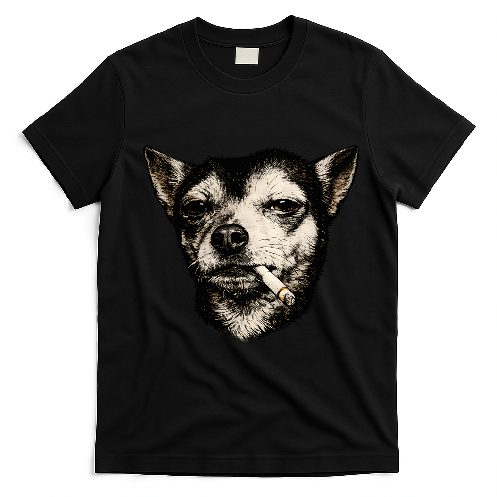 Dog Smoking Cigarette Funny Chihuahua T-Shirt - Black