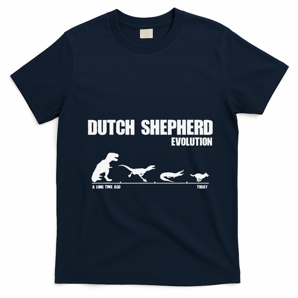 Dutch Shepherd Evolution Funny Dinosaur Dutchie K9 Dog T-Shirt - Navy Blue