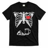 Dad Skeleton Halloween Beer Pizza Funny Pregnancy Couple T-Shirt - Black