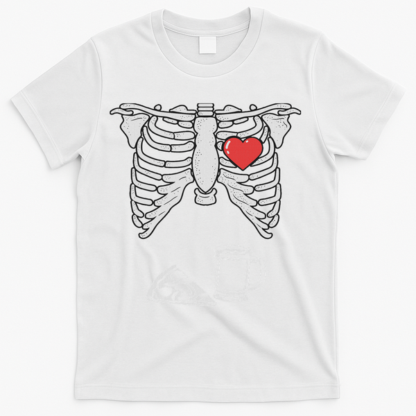 Dad Skeleton Halloween Beer Pizza Funny Pregnancy Couple T-Shirt - White