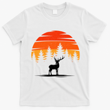 Deer Sunset Mountain Scene Vintage Outdoor Retro T-Shirt - White