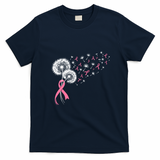 Dandelion Seeds Pink Ribbons Breast Cancer Awareness T-Shirt - Navy Blue
