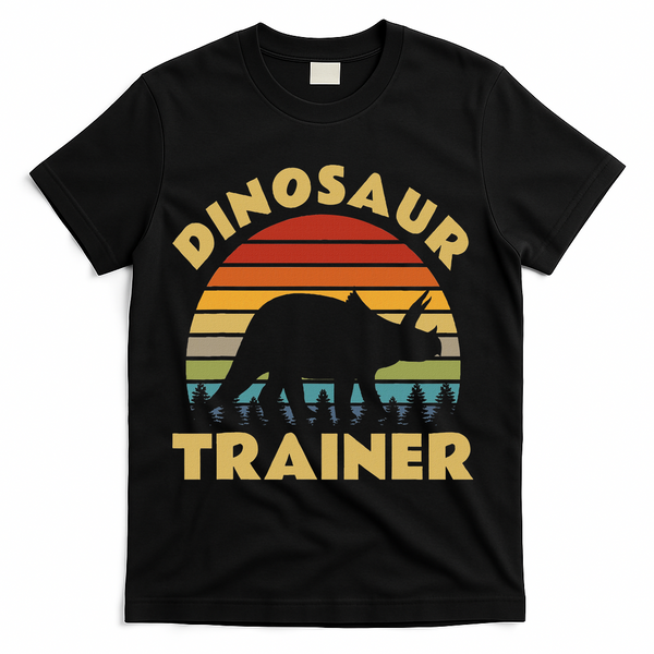 Dinosaur Trainer Halloween Costume Retro Sunset Dino Outline T-Shirt - Black