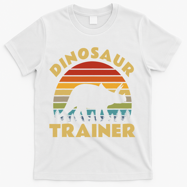 Dinosaur Trainer Halloween Costume Retro Sunset Dino Outline T-Shirt - White