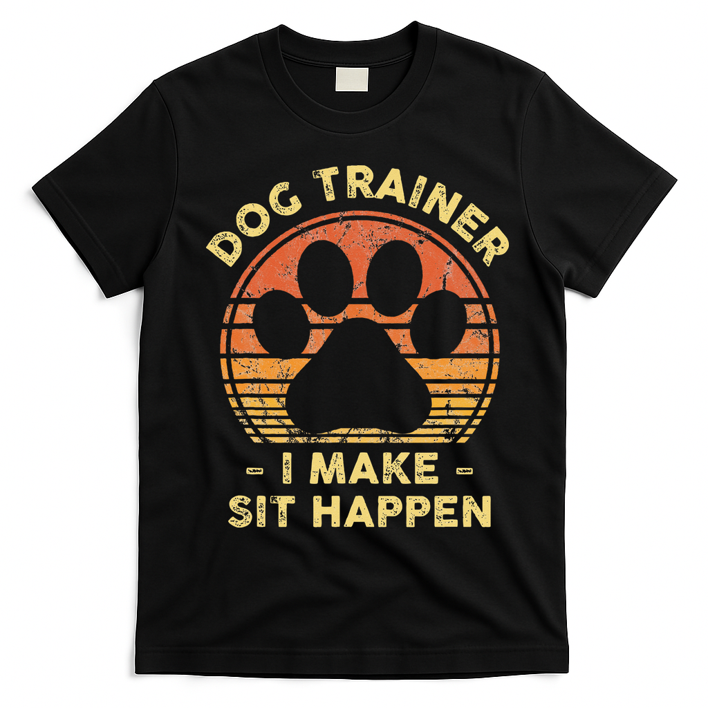 Dog Trainer I Make Sit Happen Funny Puppy Training Pun T-Shirt - Black
