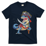 Dinosaur T Rex Pirate Jolly Roger Halloween Funny T-Shirt - Navy