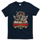 Diesel Up Rates Down Trucking Community Support Truckers Strike T-Shirt - Navy Blue