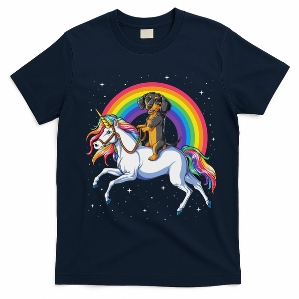 Dachshund Unicorn Space Galaxy Rainbow Dog T-Shirt - Navy Blue