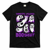 Domestic Violence Is Boo Sheet Ghost Purple Ribbon Halloween T-Shirt - Black