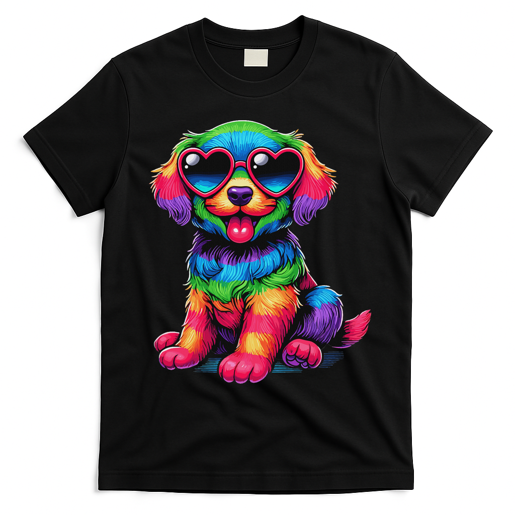 Dog Wearing Glasses Heart Puppy Love Dog T-Shirt - Black