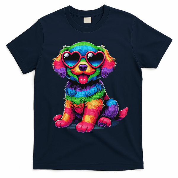 Dog Wearing Glasses Heart Puppy Love Dog T-Shirt - Navy Blue