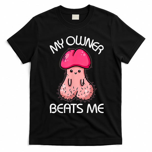Embarrassing Adult Humor Inappropriate My Owner Beats Me T-Shirt - Black