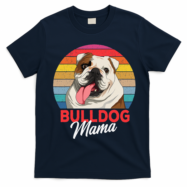 English Bulldog Mama Mom Womens T-Shirt - Navy Blue