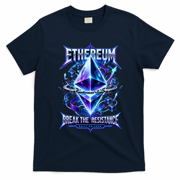Ethereum Break the Resistance Graphic Art T-Shirt - Navy Blue