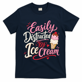 Easily Distracted By Ice Cream Funny Cute T-Shirt - Navy Blue