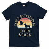 Easily Distracted By Birds And Dogs I Like Heart Bird Dog T-Shirt - Navy Blue